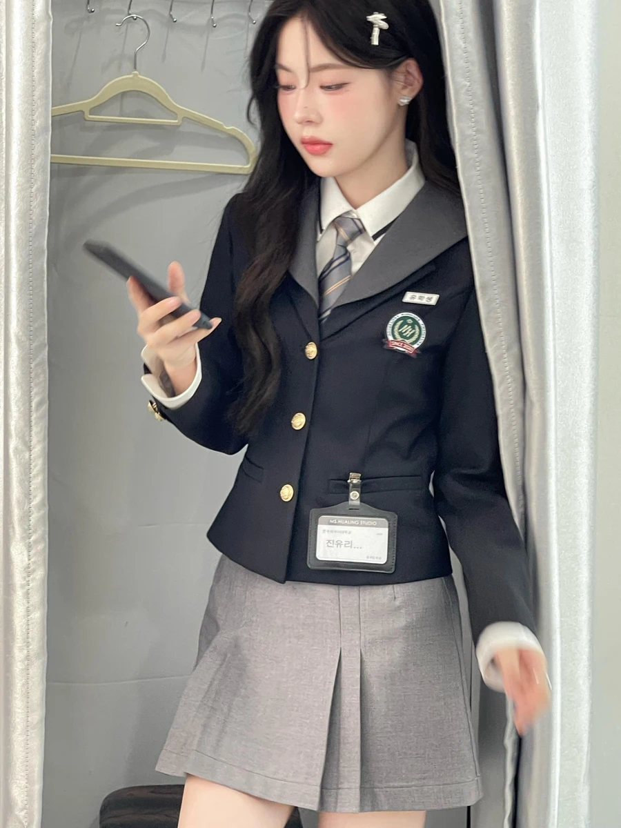 

Original College Sle Korean Jk orm Jaet Navy Collar Tee Piece Set Small Size Spring Season Polyester Material