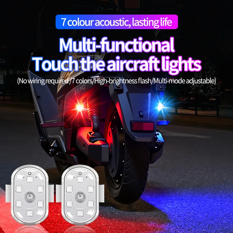 Car Motorcycle Strobe Light Multi-Function Touch Light Colorful RGB Warning Light Touch Tail Light Aircraft Light