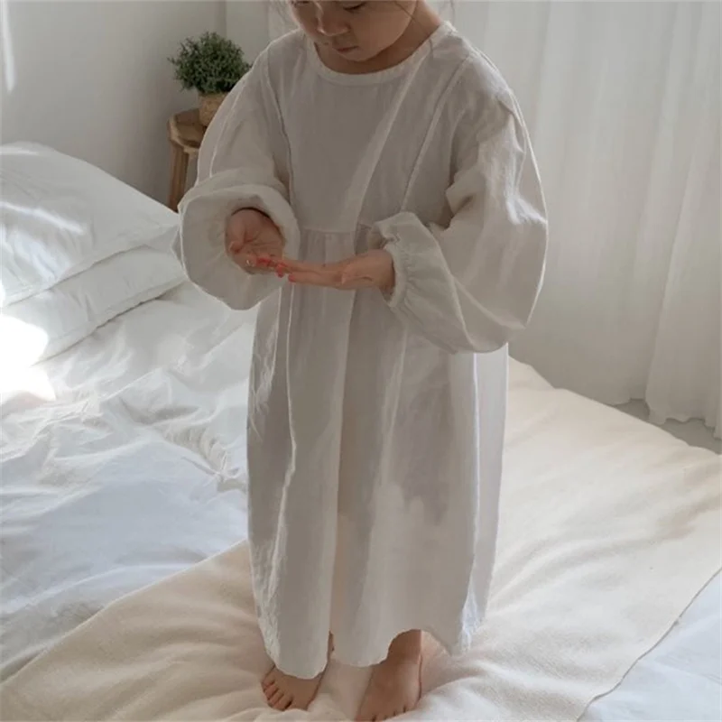 Family Matching Clothes Spring Summer Girl Dress Mother Daughter Long-sleeved Solid Cotton Dress Women Dress Family Look Outwear