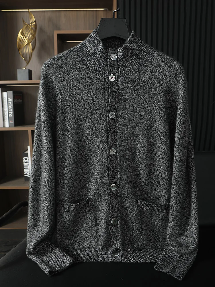

Youth buttoned thickened cardigan 100% pure cashmere men's knitted jacket floral top spring and autumn