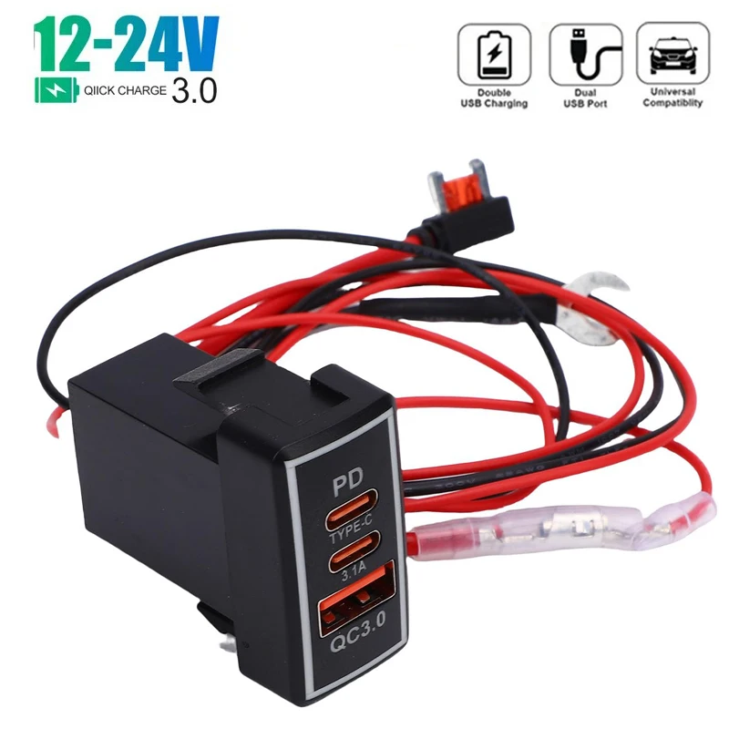 Universal Car Charger Quick Charge 3.0 & PD USB C Ports Waterproof Auto Adapter Phone Charger For Toyota Highlander Prado 120