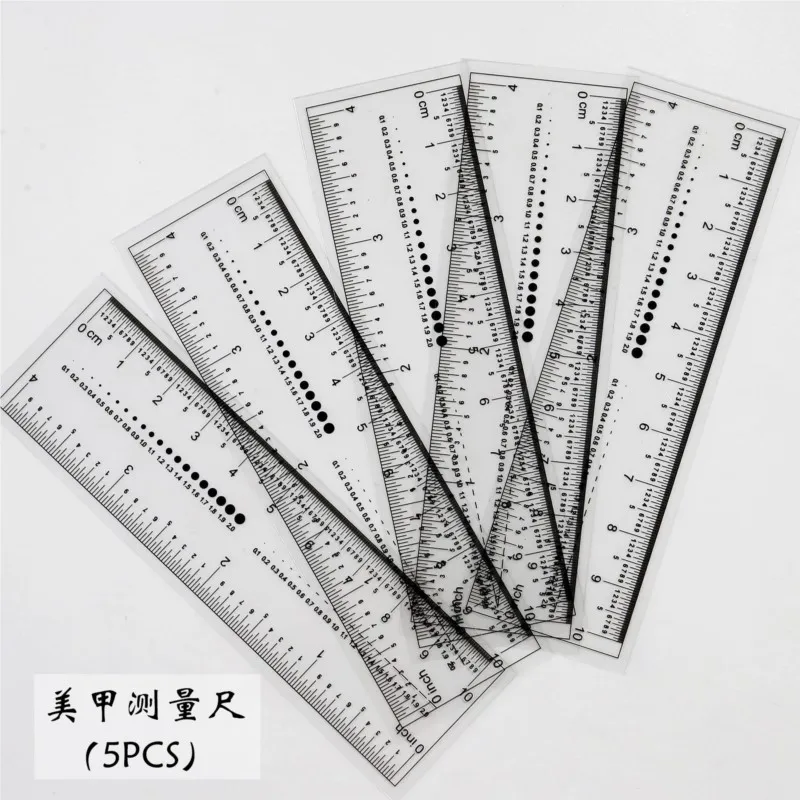 5Pcs Transparent Ruler For False Nail Tips Acrylic Fake Nails Measuring Tools Identify Rhinestones Size 0-10cm Nail Tape Measure