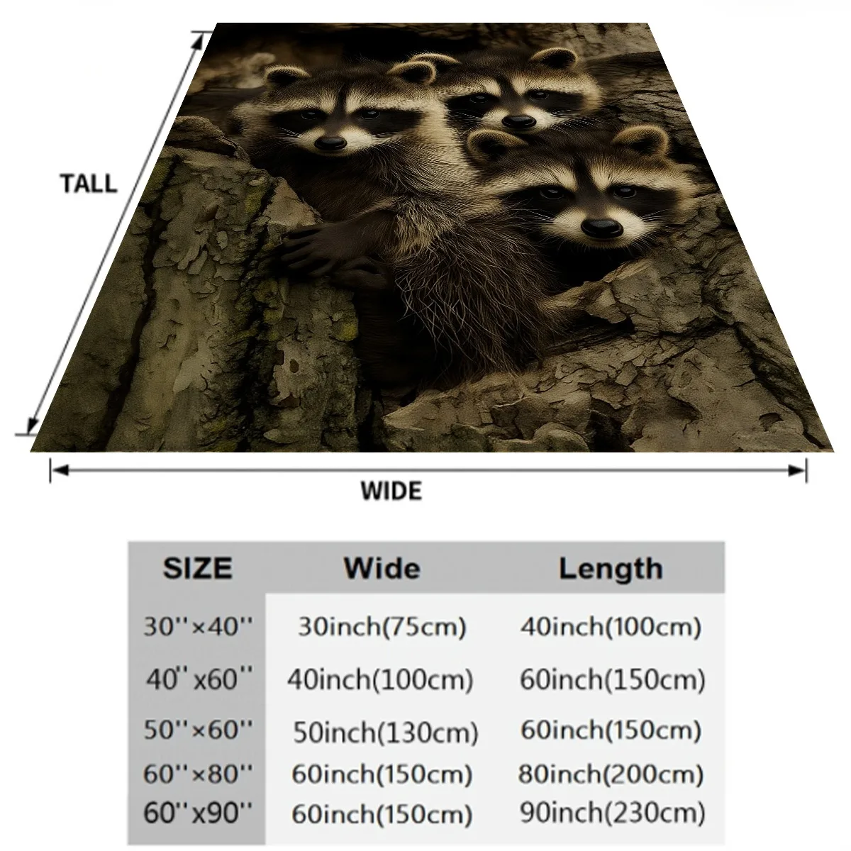 Three Raccoons Peeking from Tree Hollow Flannel Bedspread - Ultrasound-Pressed Adorable Raccoon Forest Bedspread, Cozy All-Season Bed Cover for ' Rooms, & Cozy Decor (Multicolor) - Warm Durable Bedding Gift