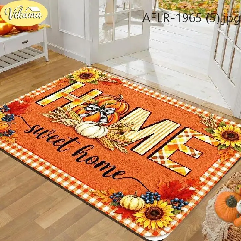 VIKAMA Welcome Bicycle Sunflower Pumpkin Bird Fall Doormat Non Slip Floor Door Mat Front Porch Front Porch Autumn Decor