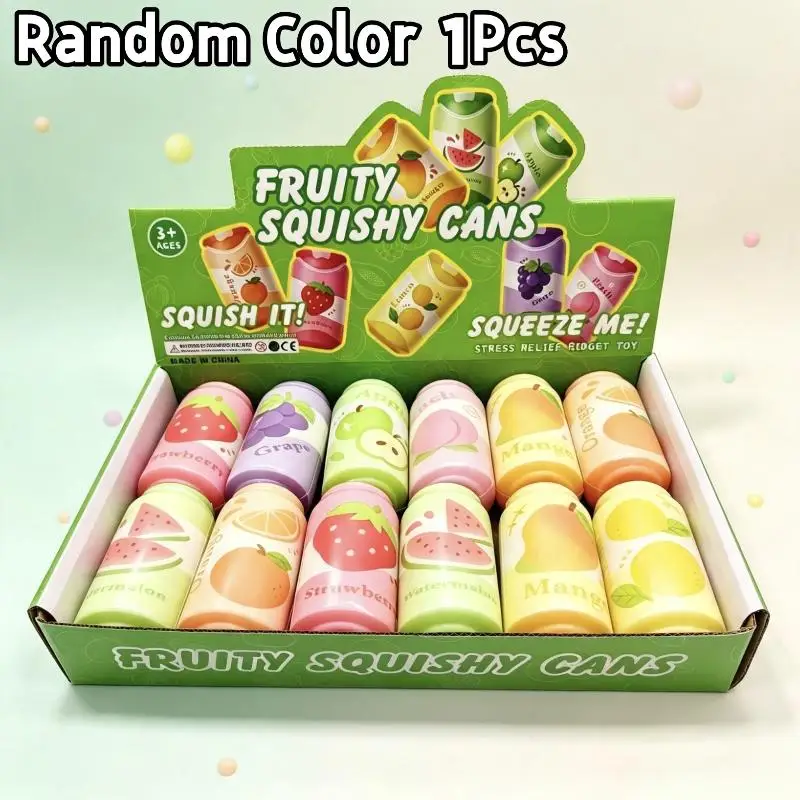 Hot Soda Can Squeezable Toy Fruit Strawberry Watermelon Grape Slow Rise Squeeze Toy Stress Relief Play Party Gifts