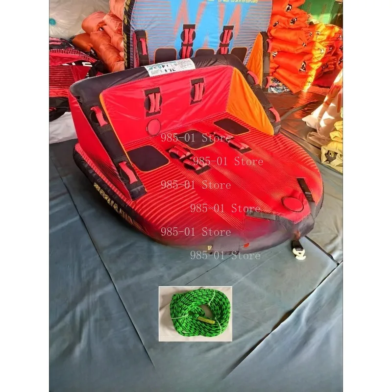 4-Person Inflatable Water Drag Sofa, Thickened PVC Durable Water Skiing Ring with 4K Drag Rope