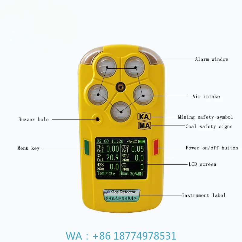6-in-1 Handheld Industrial Gas Detector ATEX NDIR EX CH4 O2 CO H2S CO2 NO2 Real-Time Monitoring Analyzer