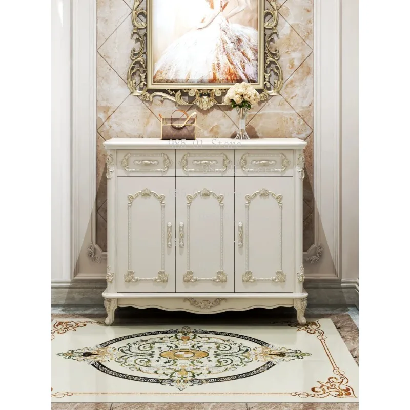 Simple solid wood entrance locker, white doorway shoe cabinet for living room use
