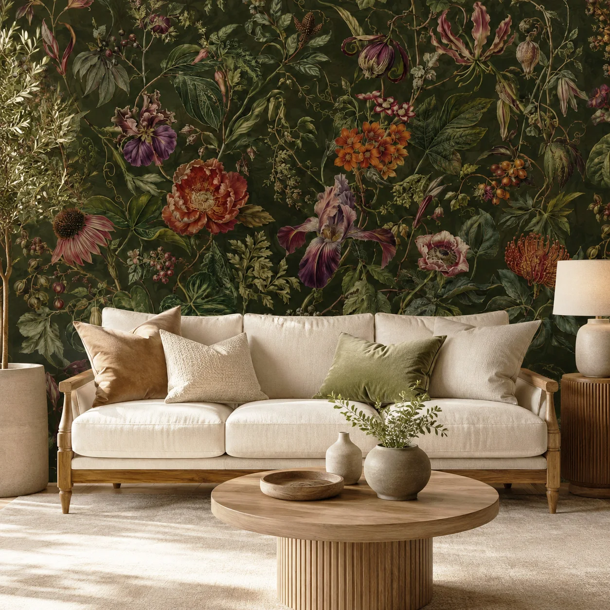 Dark Vintage Floral Wallpaper Mural Botanical Garden Flowers Wall Art Living Room Bedroom Decor Non Self Adhesive Requires Glue