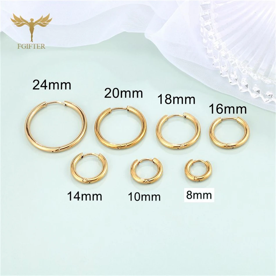 8mm-24mm Gold Color Stainless Steel Hoop Earrings for Women Men Classic Simple 2.6mm Wide Round Ear Piercing Jewelry Accessories