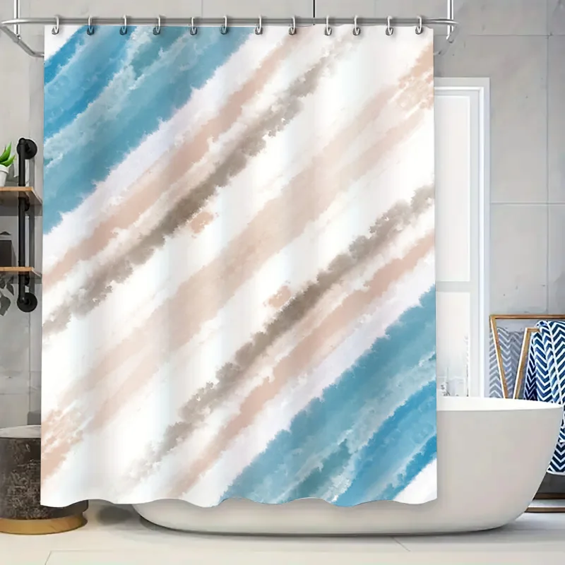 

Современная занавеска для душа в ванной комнате с разноцветными полосками, водонепроницаемая тканевая конструкция для домашнего декора (сине-розовая), размер 69x72