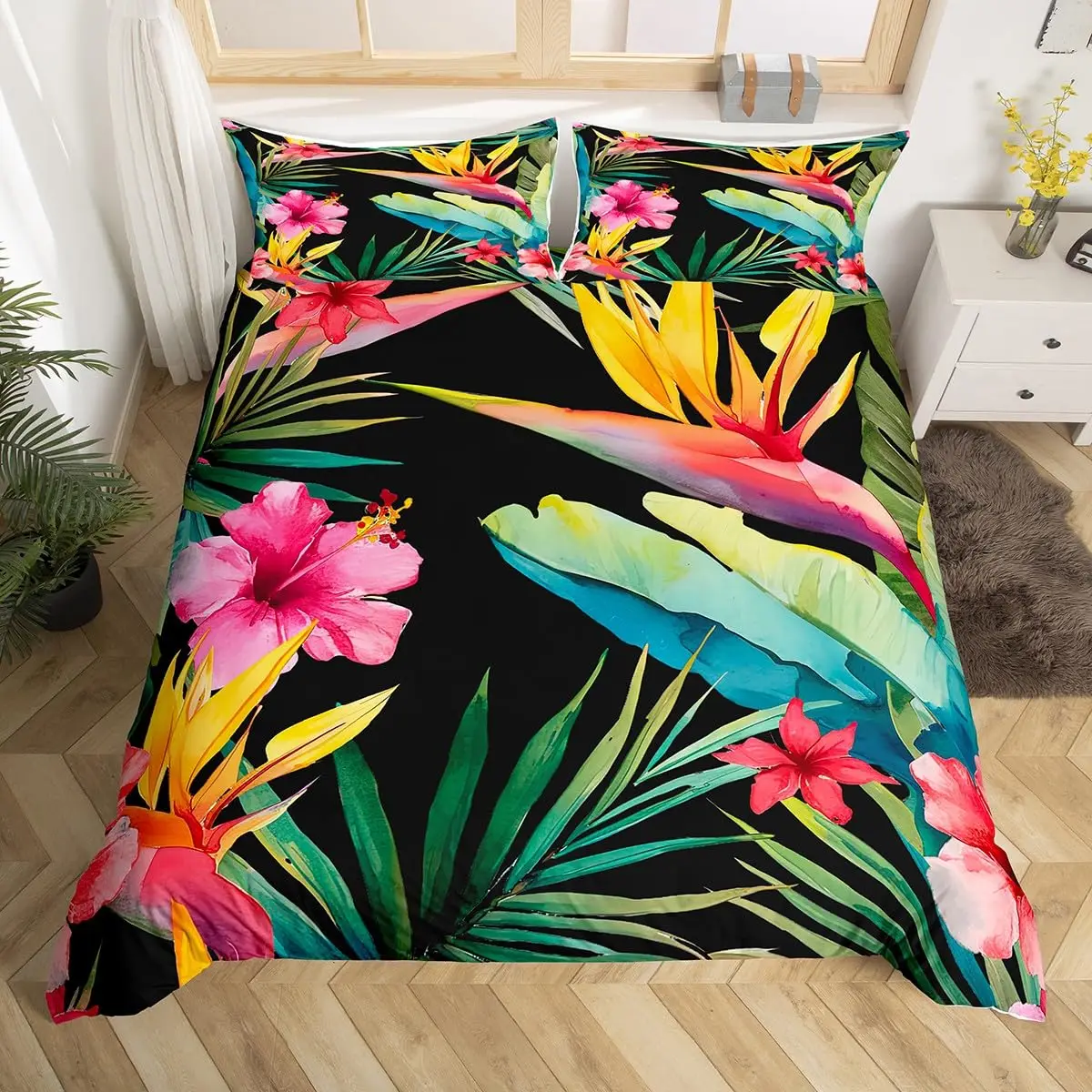 Palm Leaves Duvet Cover Boys Girls Adults Bedroom Monstera Banana Leaves Decor Comforter Cover Hawaiian Tropical Leaves Bedding