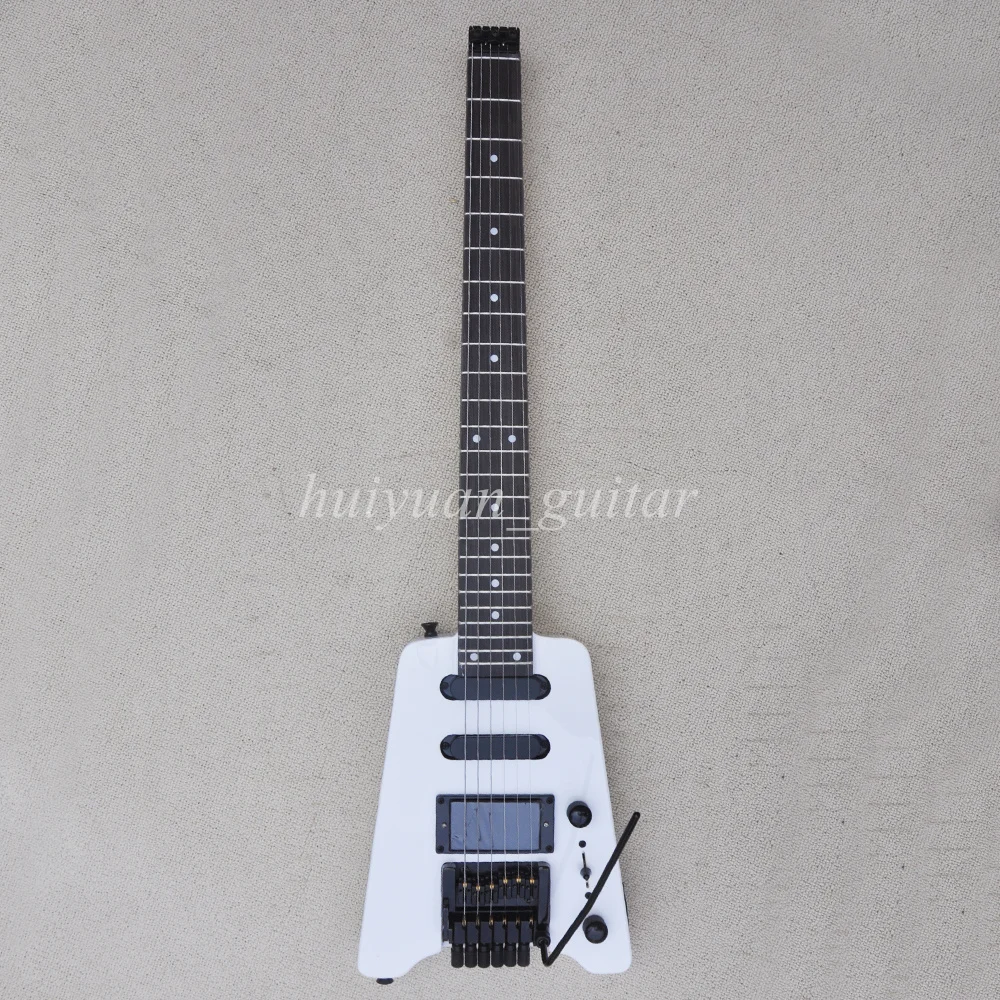 Flyoung 6 Strings White Headless Floyd Electric Guitar with Good Quality Bridge Rosewood Fretboard 24 Frets