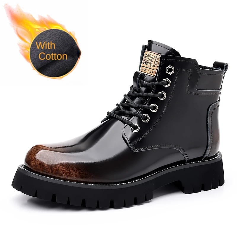 

Italian Brand Retro boots Brown Men's Workwear Boots Trendy Motorcycle Boots British Style Men's Patent Leather Shoes size：38-44