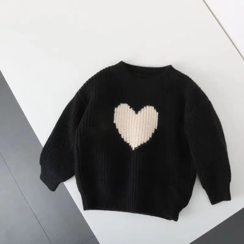 Children's Sweater Autumn and Winter New Item Boys and Girls Korean Version Love Pullover Baby Western Style Knitted Sweater Top