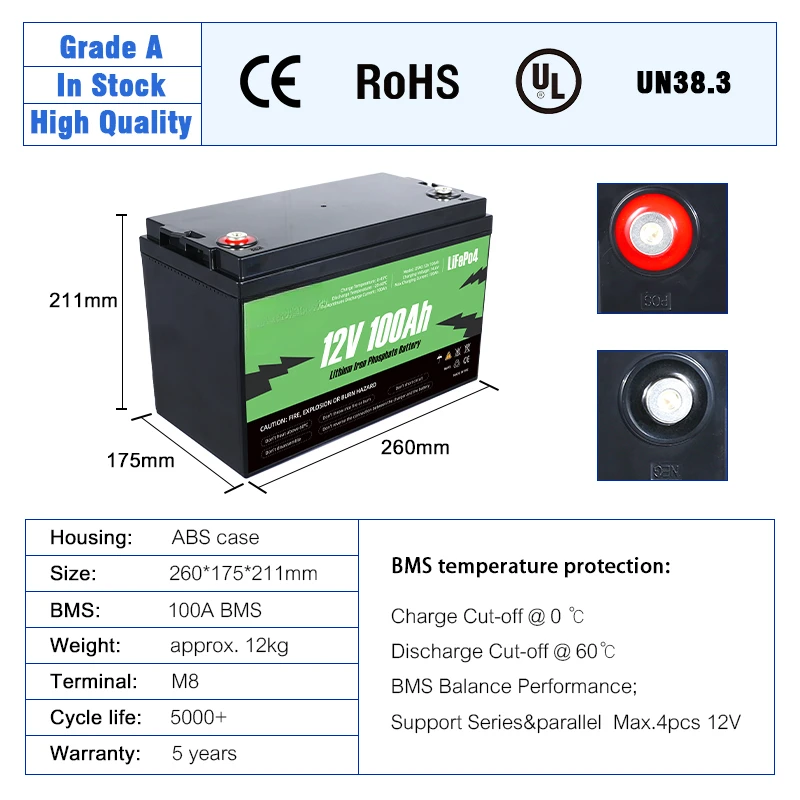 For OTAO US EU Stock Lifepo4 Battery Pack 12V 24V 100Ah 200Ah Baterias De Litio Solar Energy Storage System Lithium Ion Battery