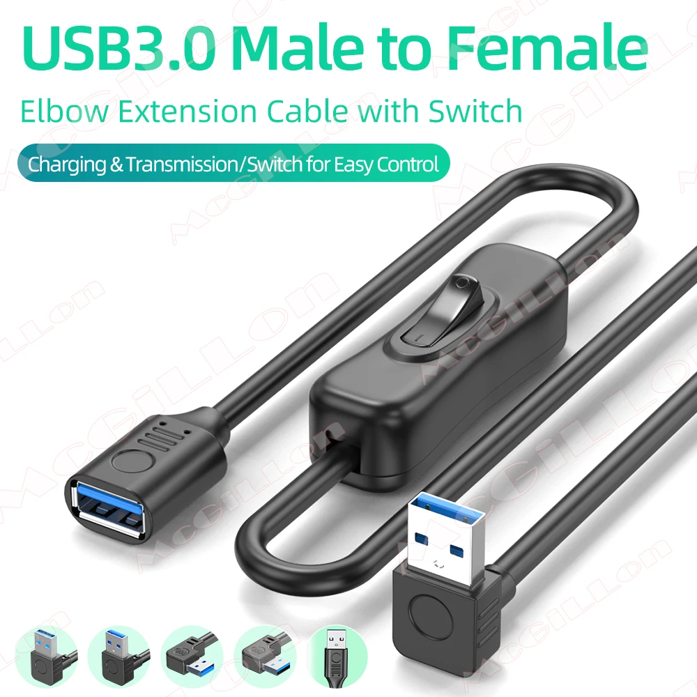 USB3.0 Cable with Switch ON/OFF Cable Extension Toggle Male to Female for USB LED String USB Gadget USB Power Supply Device Tool