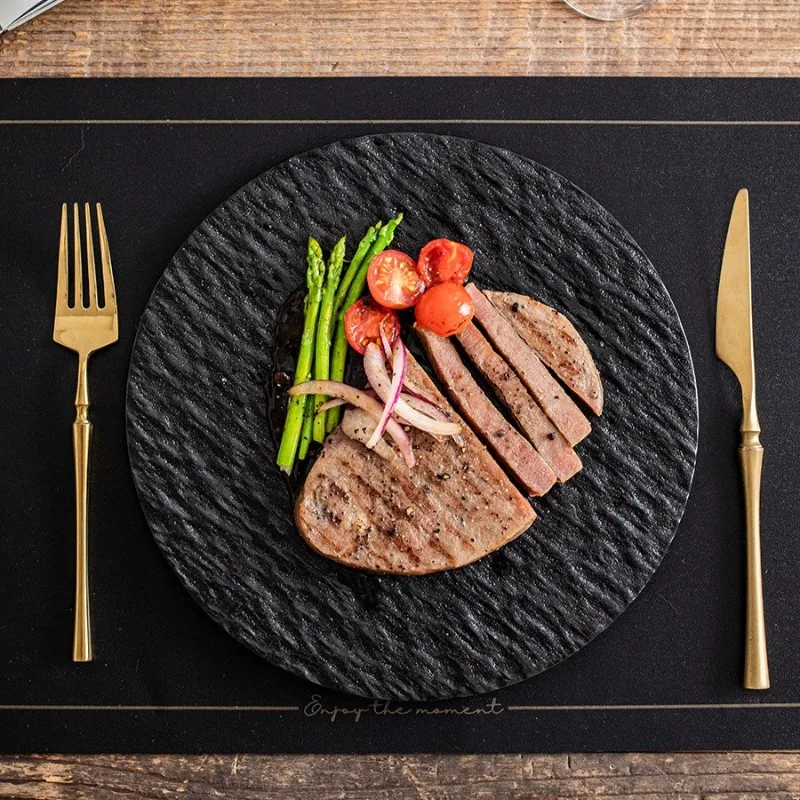 

Creative Steak Dishes Ceramic Plate Stone Grain Pleated Porcelain Flat Plate Home Dinner Plate Hotel Cutlery Kitchen Utensils