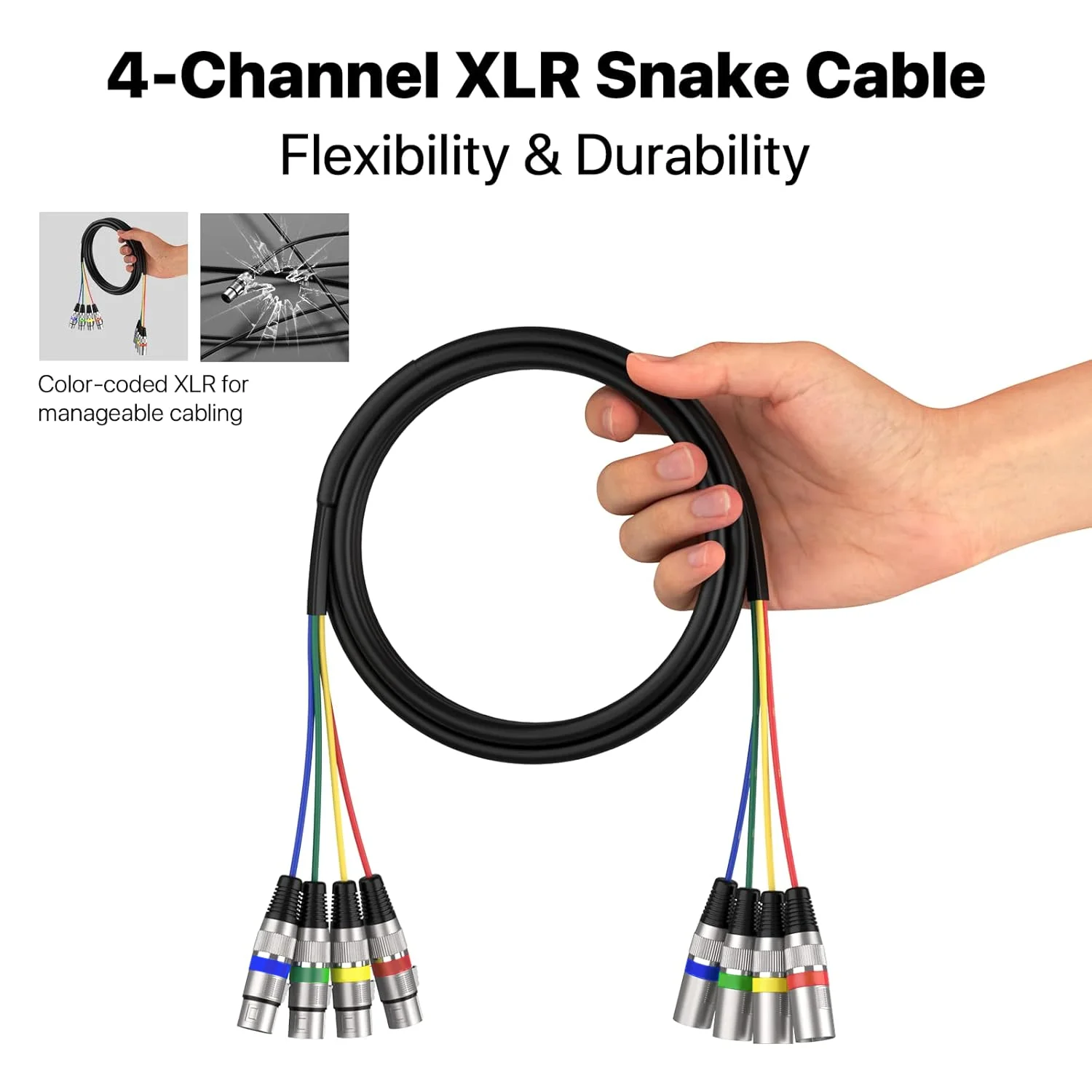 XLR Snake Cables (4 Colored) 4-Channel Microphone Patch Cable XLR Male To Female Snake Cable for Live Recording Studios