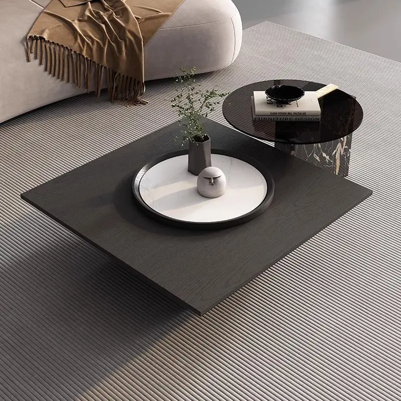 Inverted triangular coffee table combination, Nordic living room Italian minimalist light luxury living room black