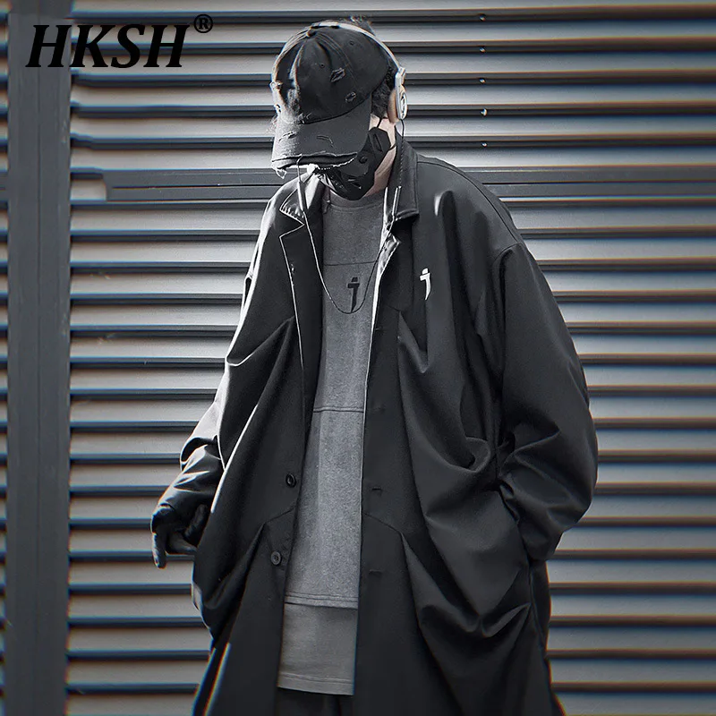 

HKSH Heavy Industry Autumn Spring New Stacked Medium Length Chic Windbreaker Male Tide Dark Casual Single Breasted Trench HK2453