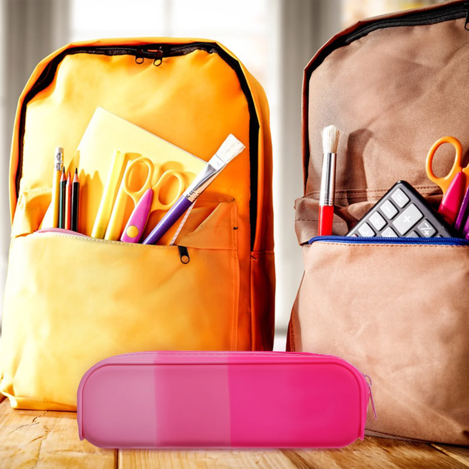 

Silicone Pencil Pouch Large Capacity Soft Texture Zipper Storage Bag Stationery Makeup Brush Container