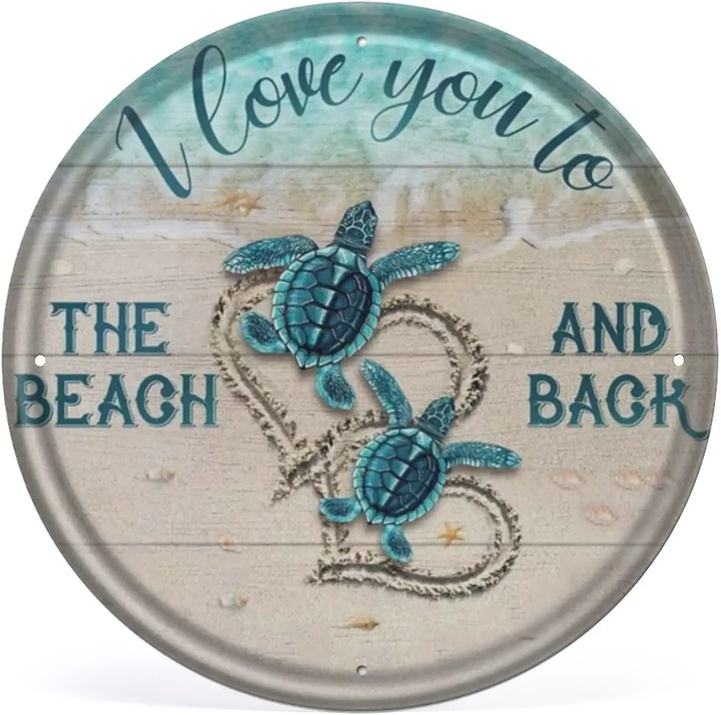 Vintage Metal Signs Round Tin Sign,Sea I Love You to The Beach and Back Tin Sign,Beach House Decor,Gifts for Family Friends,Size