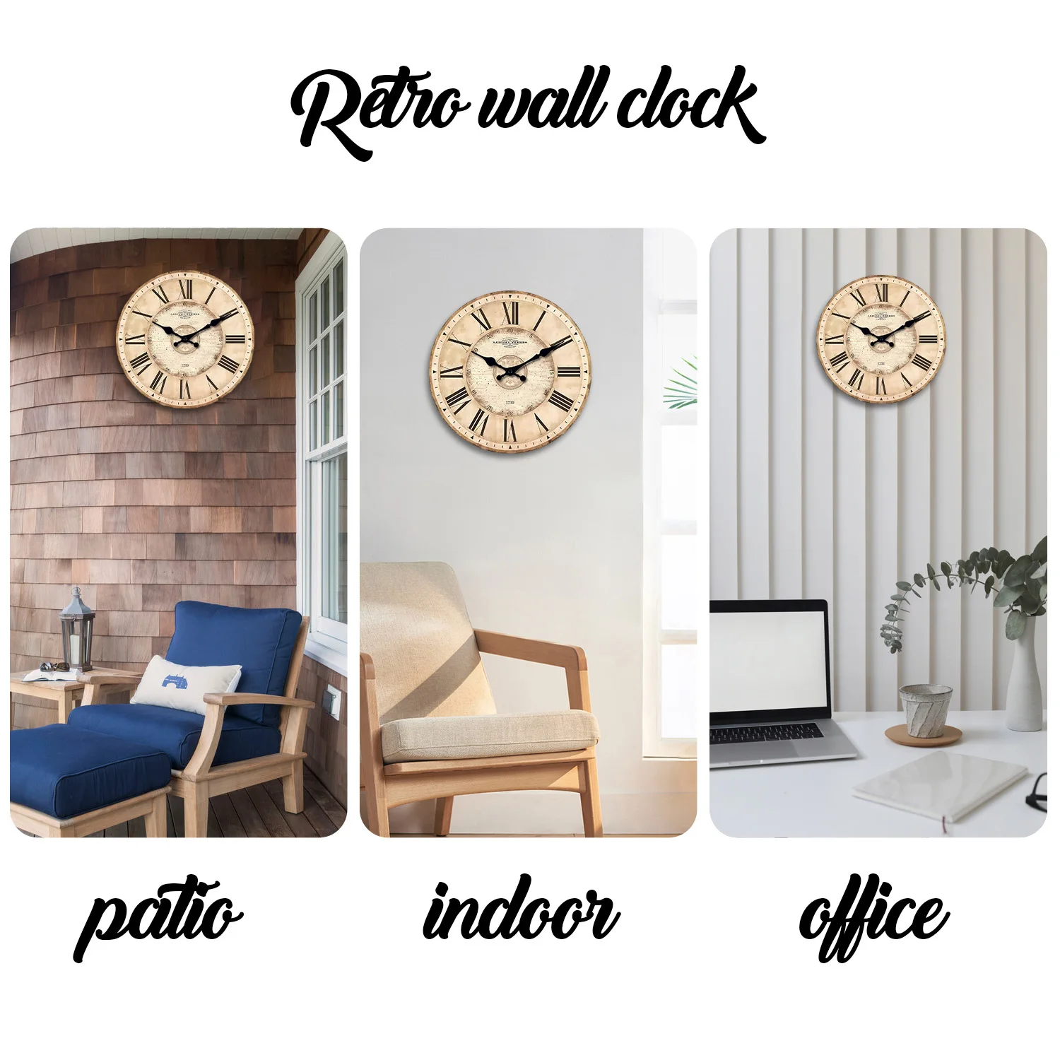 American Retro Roman Numeral Pattern Wooden Wall Clock for Living Room, Bedroom, Kitchen, Home Decoration, Silent Quartz Clock, Holiday Gift, 10-Inch, 12-Inch 14inch 16inch (Without Battery)