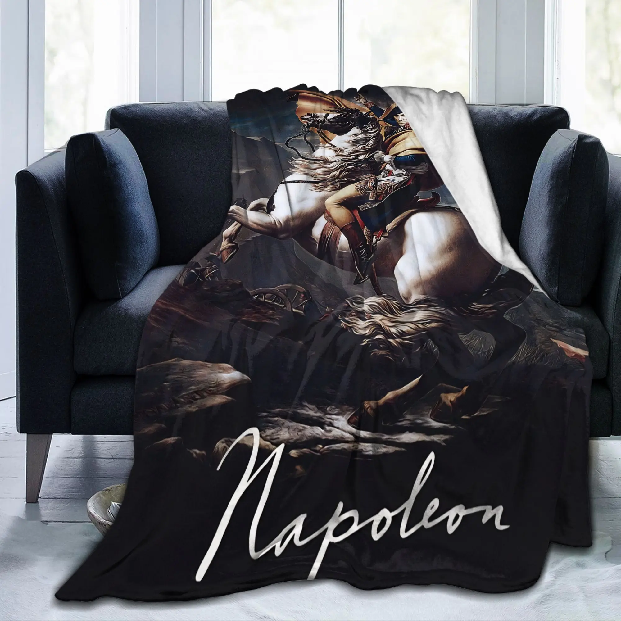 Napoleon Bonaparte Crossing the Alps Blanket Art Flannel Warm Bedding Throw Blankets Bed Sofa Spring Autumn Outdoor Ultra-Soft