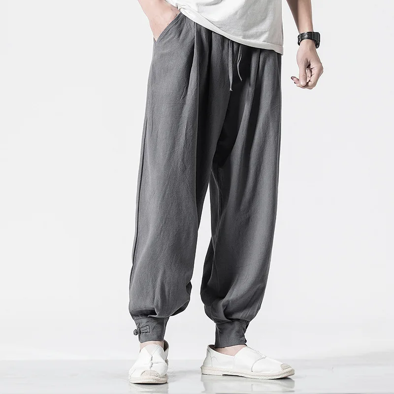 Men's Loose-fit Cotton Linen Monk Pants Spring/summer Long Pants Elastic Waistband Kung Fu Summer Monk Pants - Image 3