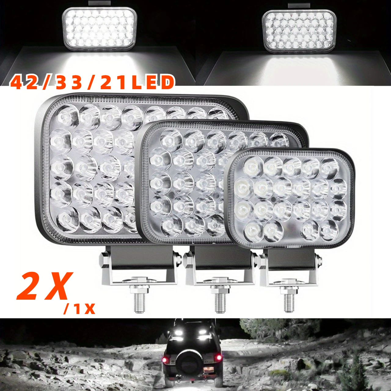 

YIGEDENG 2/1PCS 9-30V 42/33/21LED Car Square LED Work Light Lens Truck Spotlight Agricultural Machinery Lighting