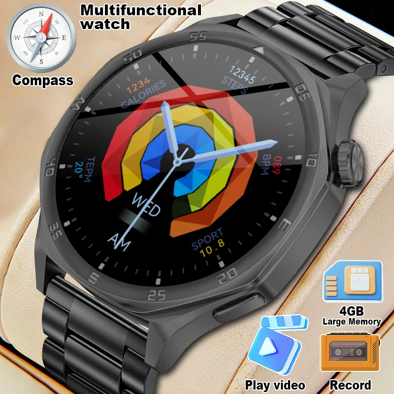 

LIGE New Business Smart Watch Men 1.48 inch HD Screen Bluetooth Call 4GB Memory Music Videos Playback Sports Smartwatch Compass