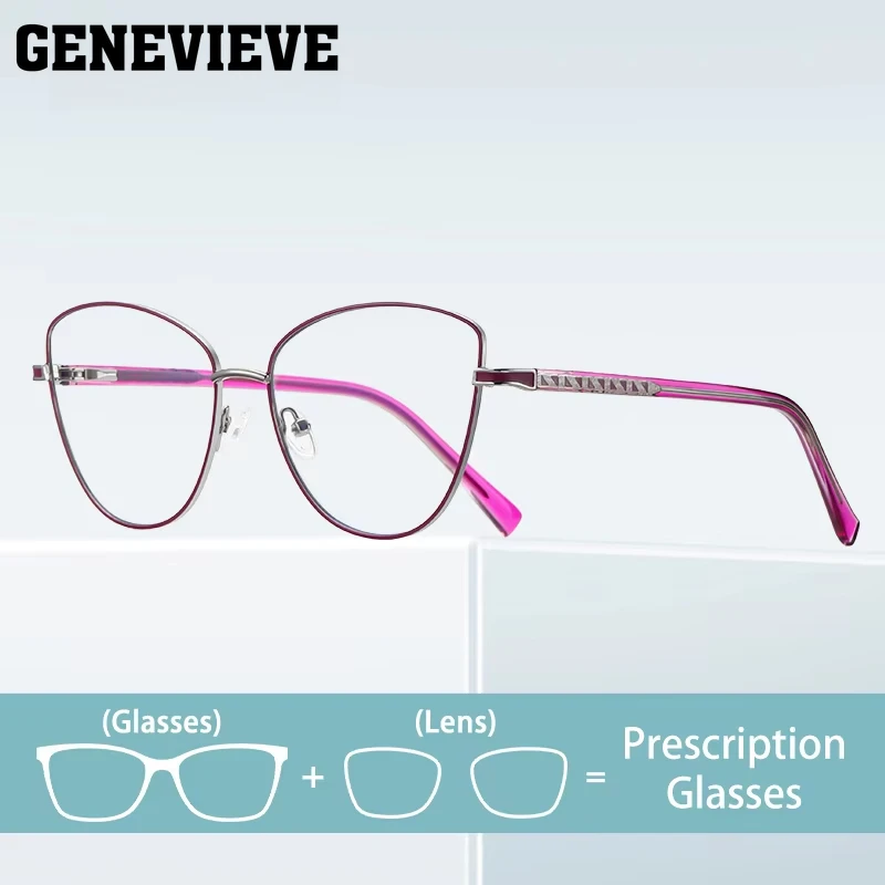 

GENEVIEVE Cat Eye Metal Circular Arc Anti-blue Light Can Be Customized Prescription Photochromic Six Colors Available PFD3067