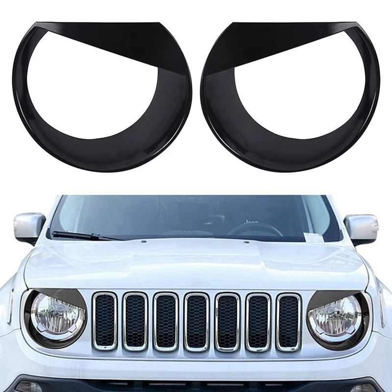 4X Angry Eyes Front Headlight Bezels Trim Cover For Jeep Renegade 2015 2016 2017 2018 (Black)