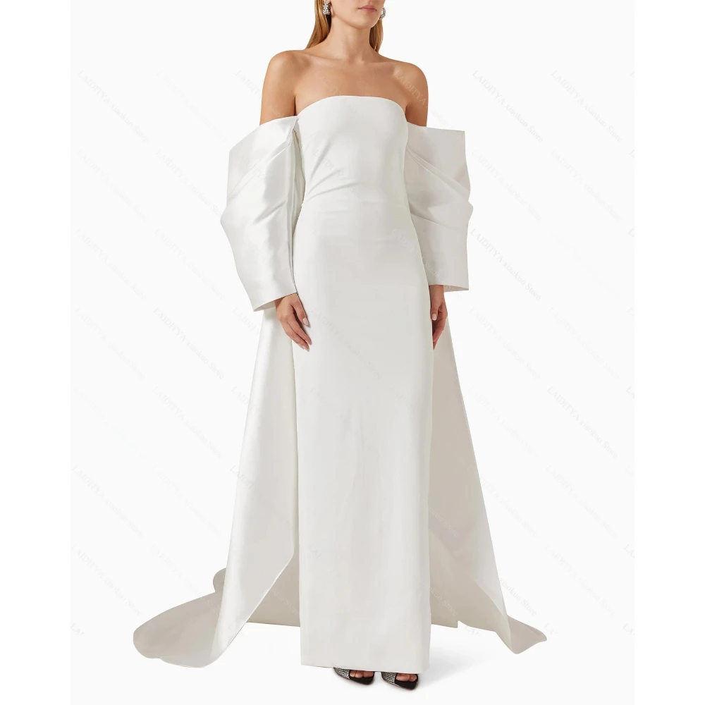 Moda sem alças vestidos de noite chique plissado fora do ombro em linha reta vestidos de baile comprimento do tornozelo varredura trem vestidos de festa