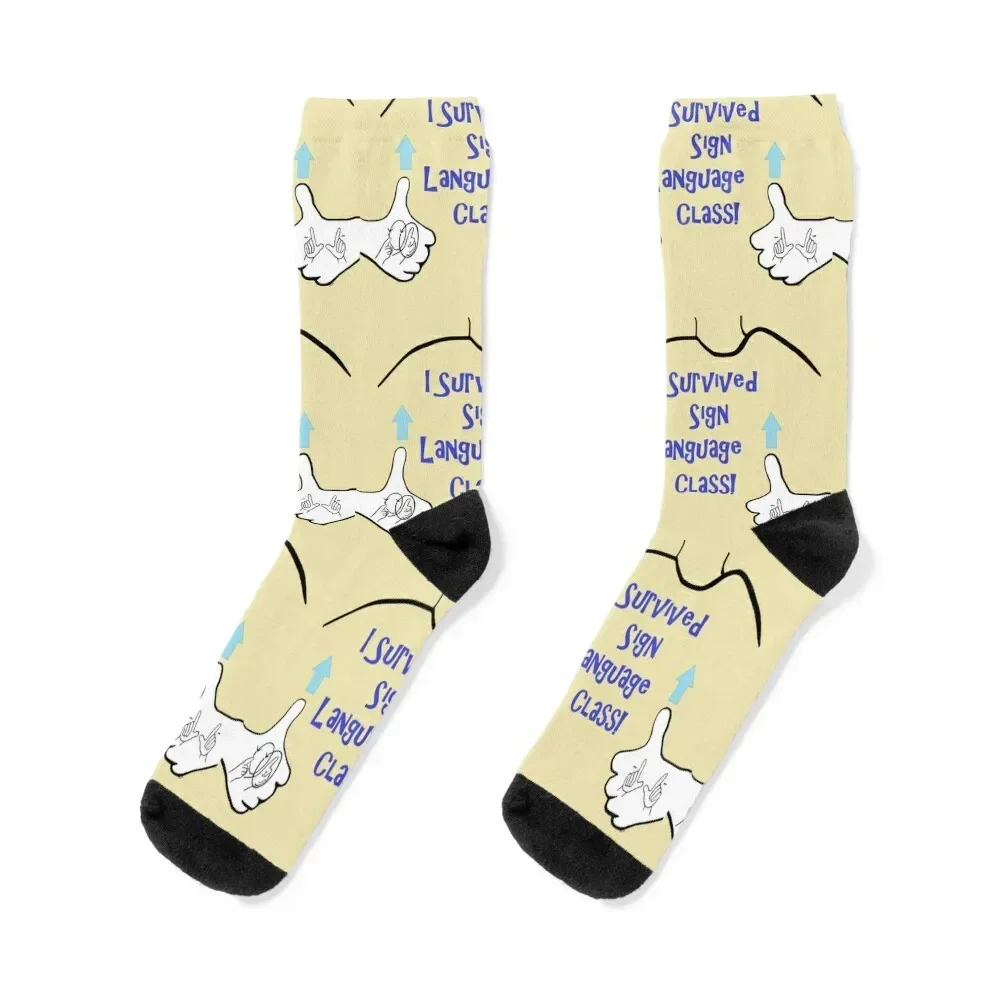

I Survived Sign Language Class Socks new year hockey halloween Non-slip Boy Socks Women's
