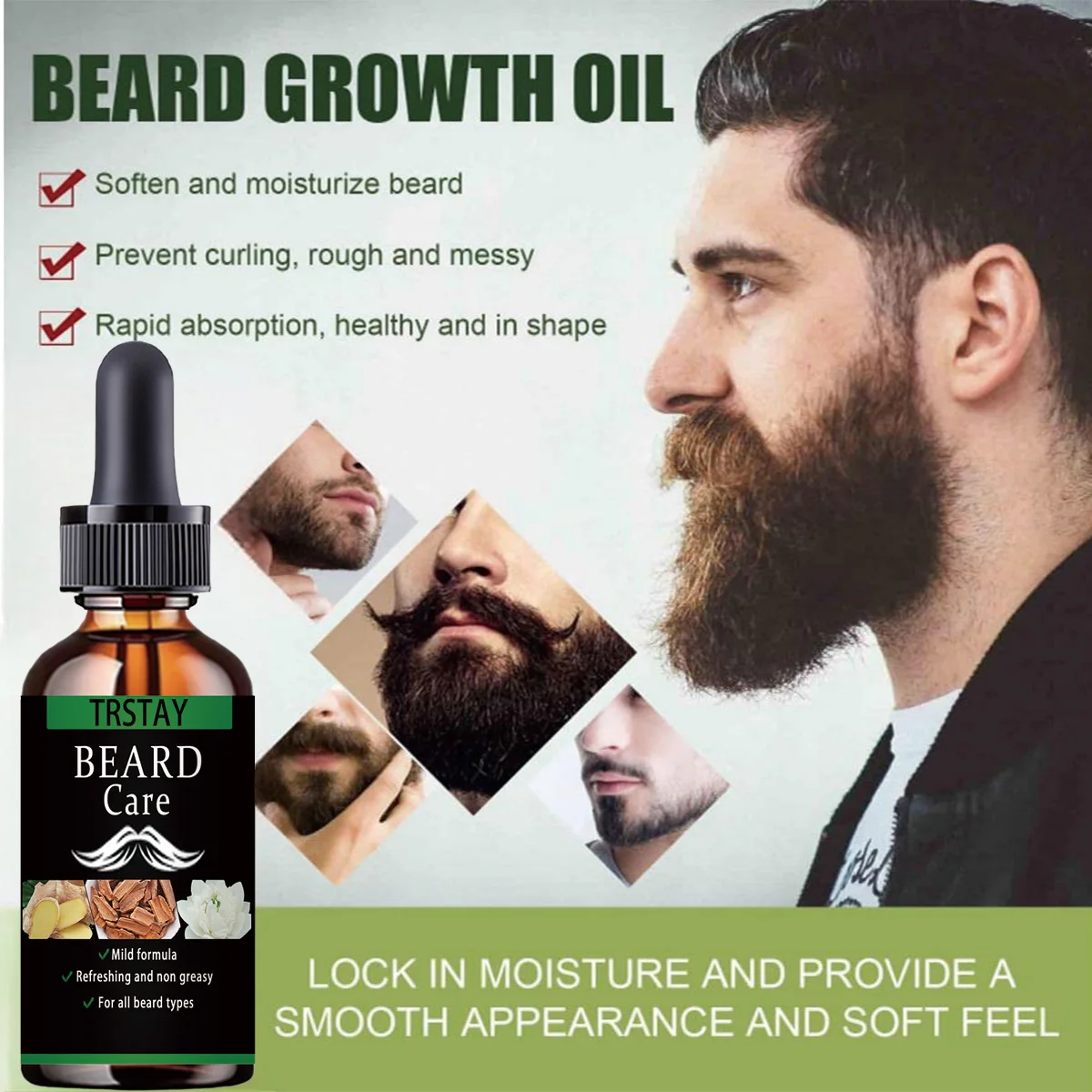 새로운 수염 모발 성장 에센셜 오일 탈모 제품, 천연 콧수염 재성장 오일, 남성 영양 수염 케어 롤러