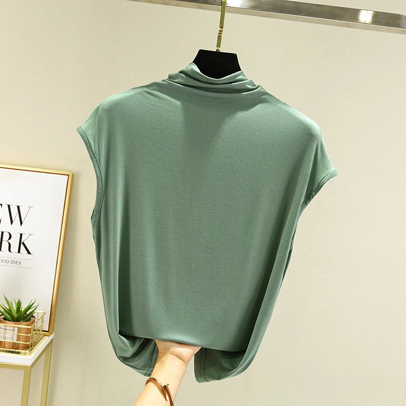 Women's Modal Sleeveless High Collar Base Shirt Spring Autumn Slim Fit Versatile Thickened Collar Thin Top Fashionable Commut...
