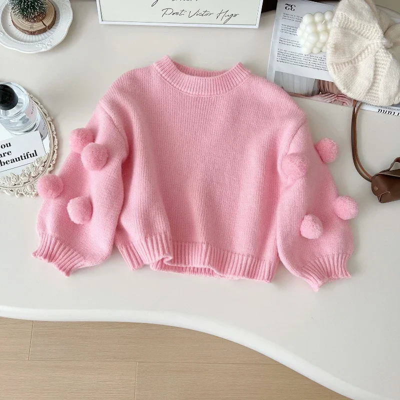 

Girls' Sweater Autumn New Girls' Top Knit Sweater Children's Pullover Knitted Sweater 2-7yrs