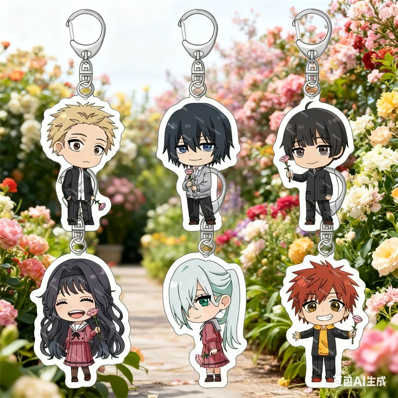 

6CM Anime The Fragrant Flower Blooms with Dignity Acrylic chibi Keychain Rintaro Kaoruko Waguri Cosplay Figures Model Desk Decor