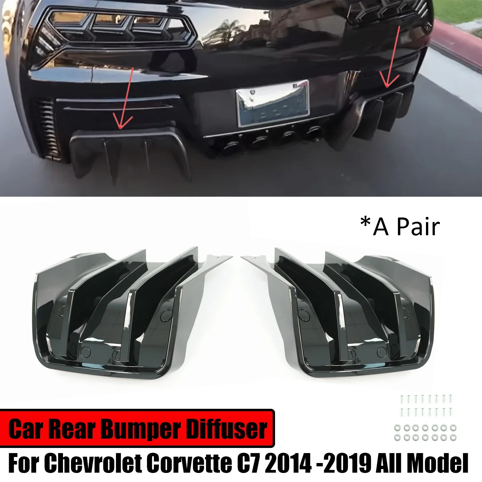 

A Pair For Chevrolet Corevette C7 2014 2015 2016 2017 2018 2019 All Model Car Rear Bumper Diffuser Body Kit Spoiler Splitter