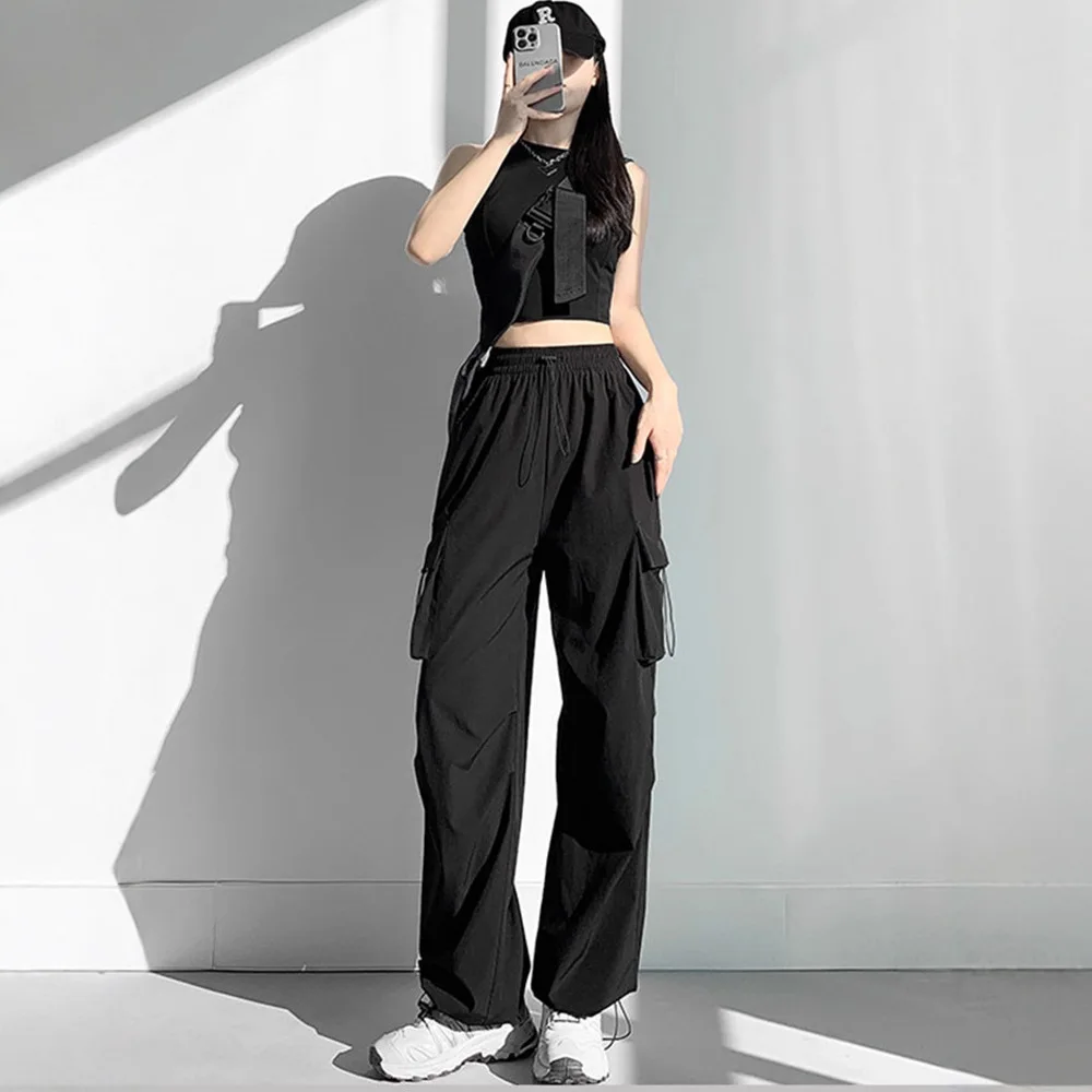 Quick Dry Parachute Work Pants Women's Spring Summer Autumn Loose Wide Leg Outdoor Mountain Climbing Sports Casual Trousers