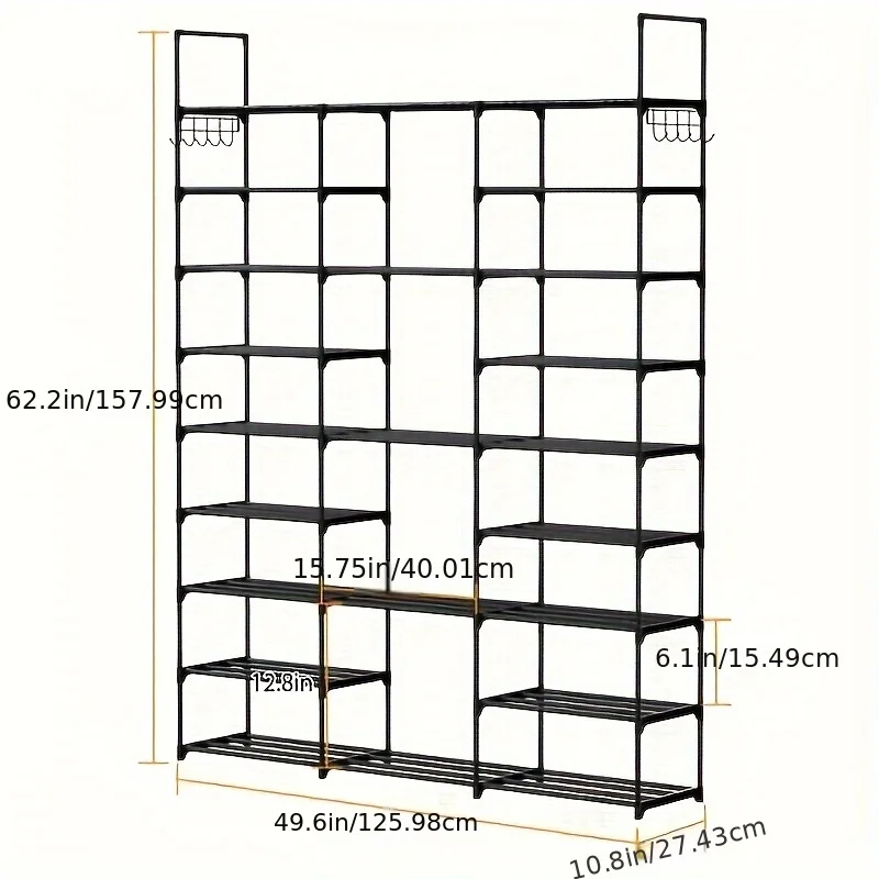 9 Tiers Shoe Rack Metal Shoe Storage Shelf Free Standing Large Shoe Stand With 2 Hooks For Entryway Closet Garage Bedroom