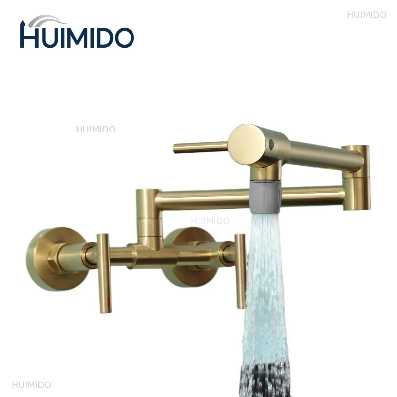 Pot Filler Faucet Wall Mounted Kitchen Mixer Solid Brass Swivel Spout Hot And Cold Water With Dual Handle