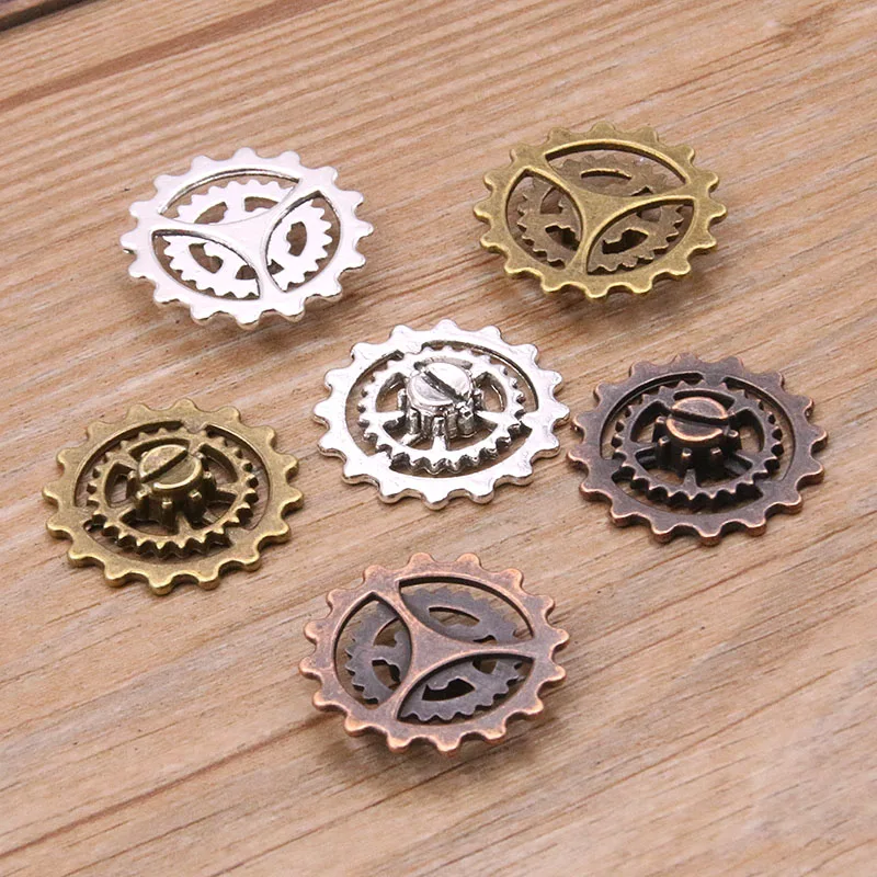 10PCS 22mm 3 Color Vintage Metal Zinc Alloy Steampunk Gear Round Hollow Charms Fit Jewelry Pendant Charms Makings