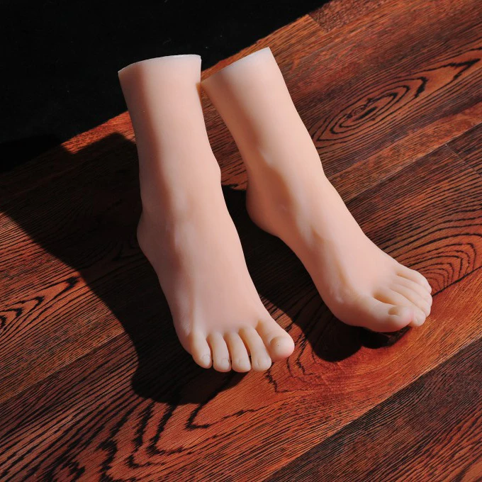 Fake Nail Practice Female Foot Model 21.5 cm Silicone Feet Fetish Mannequin Massage Manicure Jewelry Shoes Display TPE 3606