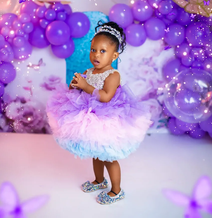 Luxury Girls Birthday Party Dresses Beaded Crystals Short Tutu Outfit Flower Girl Dresses Baby Kids Ball Gowns Photo Shoot