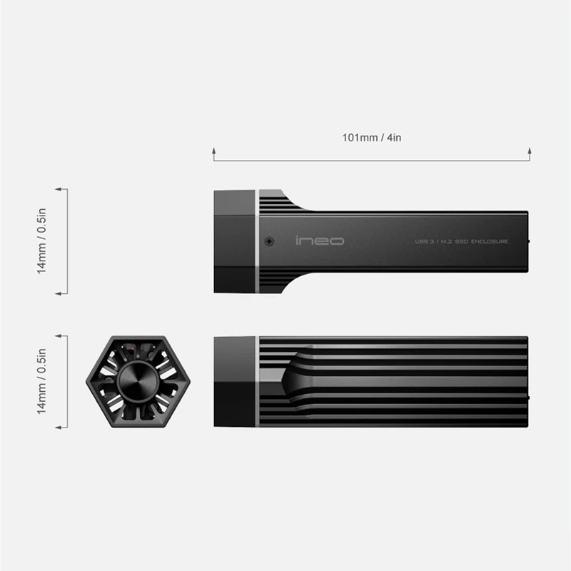 Imagem -06 - Ineo-rgb Caixa de Gabinete Ssd M.2 Nvme Pci-e para Usb3.1 Gen2 Tipo-c Jms583 10gbps Radiador Ssd para 2280 2260 2242 2230