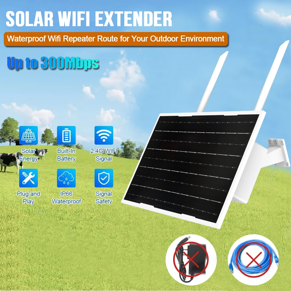 

12 Вт Wi-Fi удлинитель солнечной энергии 300 Мбит/с, диапазон 60 м, аккумулятор 27000 мАч, встроенный уличный водонепроницаемый повторитель Wi-Fi, маршрутизатор, усилитель сигнала