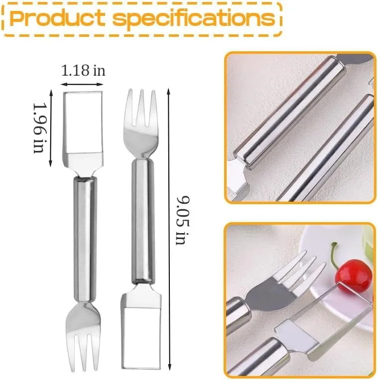 Portable Outdoor 2 in 1 Watermelon Slicer Fork Combo, Stainless Steel Mess-Free Melon Cube Cutter, Multi-Fruit Cutting Tool for Watermelon, Mango & Pitaya, Practical Kitchen Gadget for Camping, Picnic, Backyard Party and Household Use